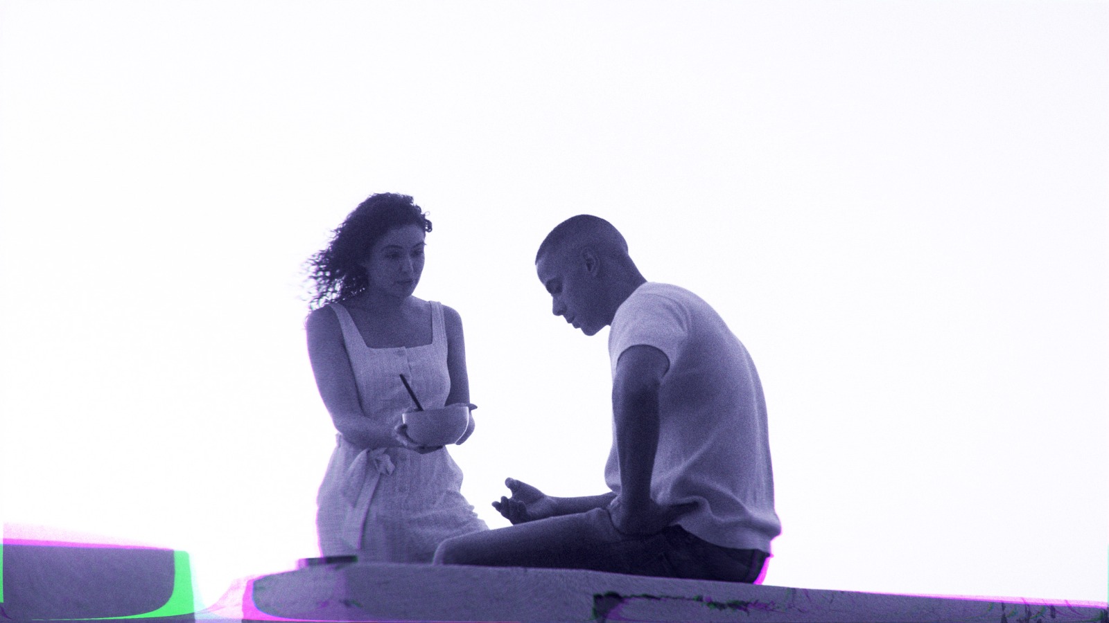Director and actors in discussion